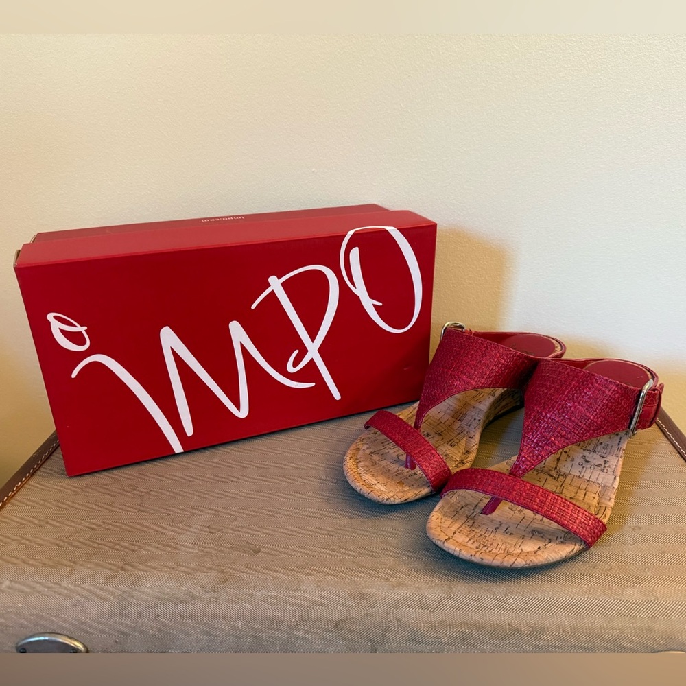 Impo Red and Pink Woven Strap Sandals